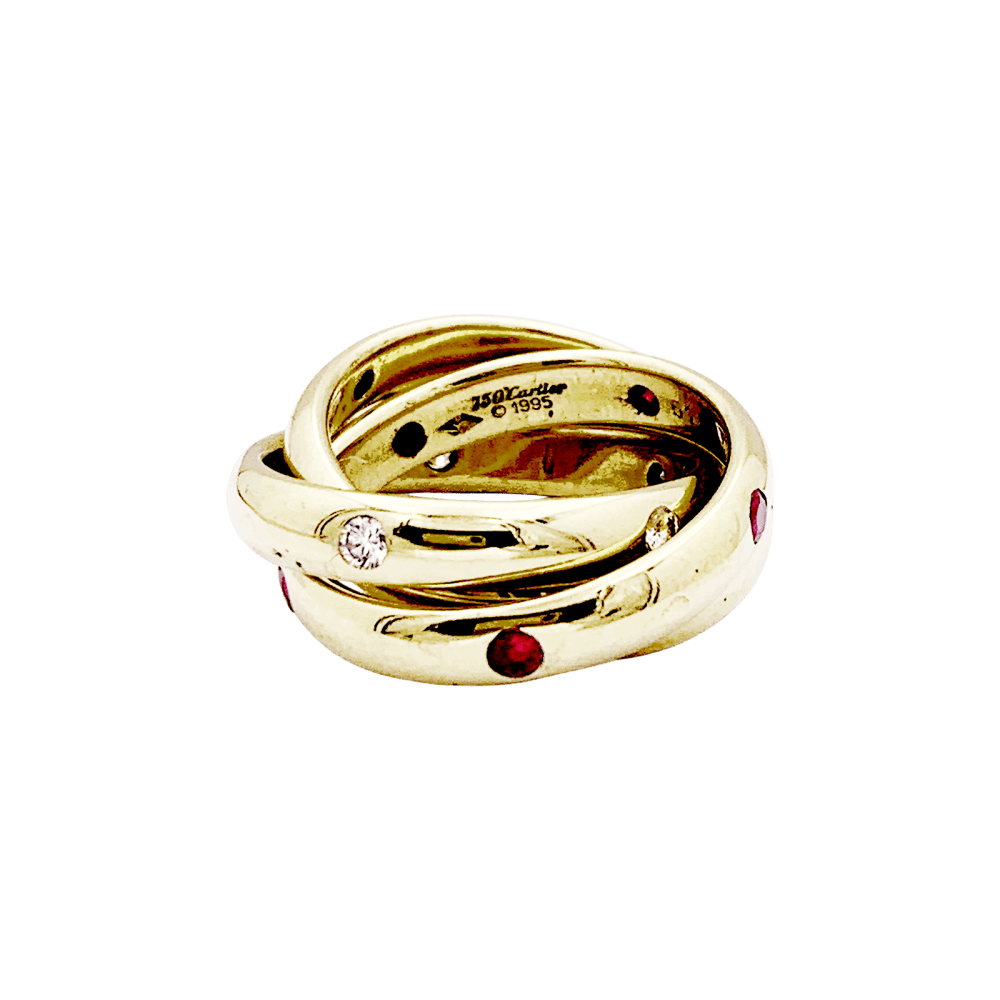 Bague Alliance CARTIER "Constellation" en or jaune, saphirs, rubis et diamants - Castafiore