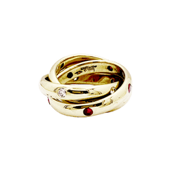 Bague Alliance CARTIER "Constellation" en or jaune, saphirs, rubis et diamants - Castafiore