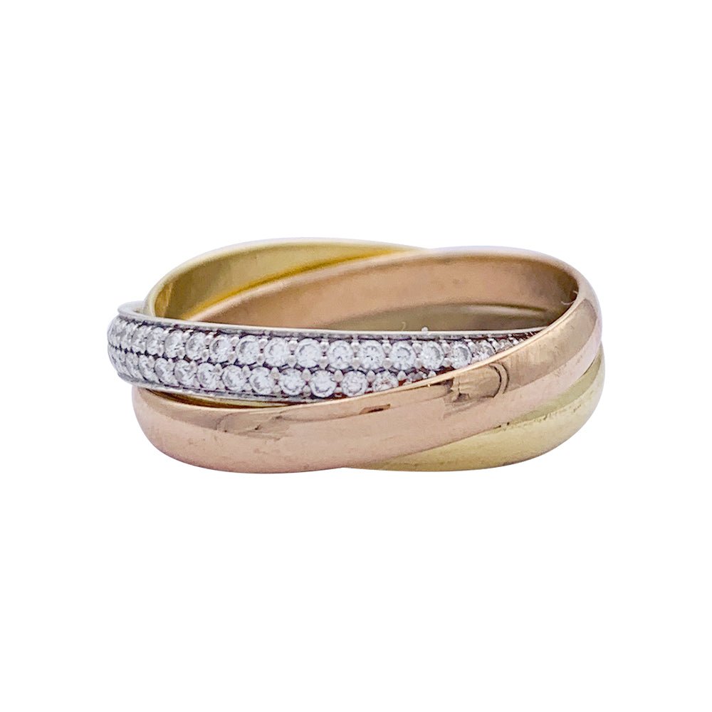 Bague Alliance CARTIER "Trinity" en 3 ors et diamants - Castafiore