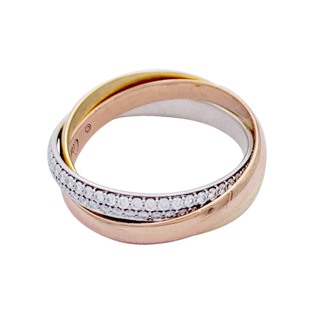 Bague Alliance CARTIER "Trinity" en 3 ors et diamants - Castafiore