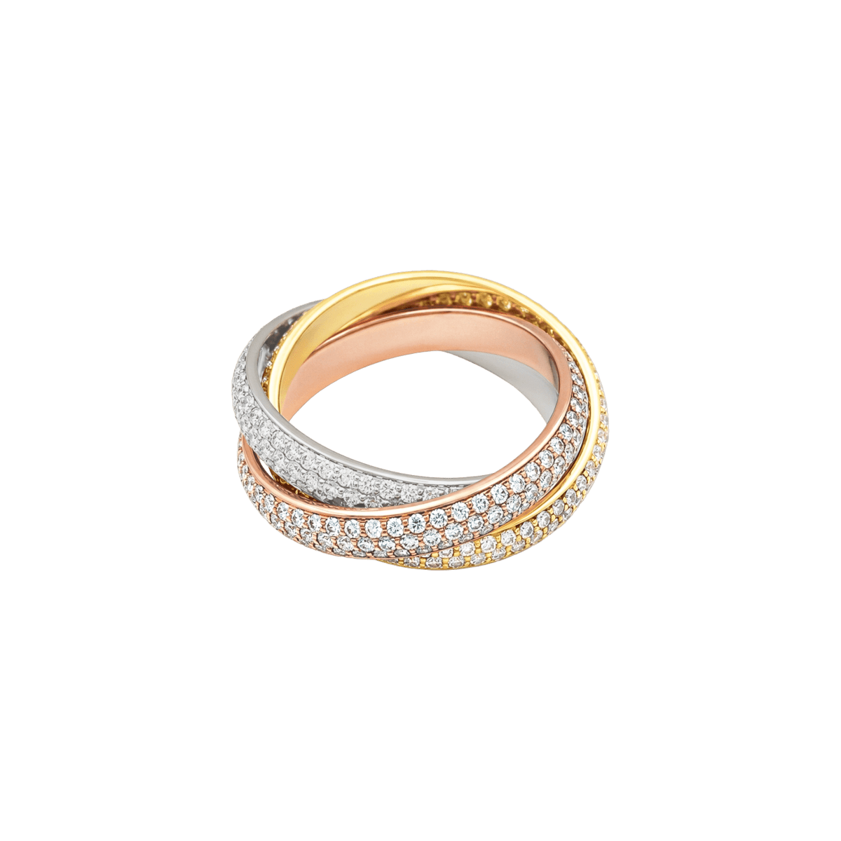 Bague Alliance CARTIER "Trinity" en or blanc, or jaune, or rose et diamants - Castafiore