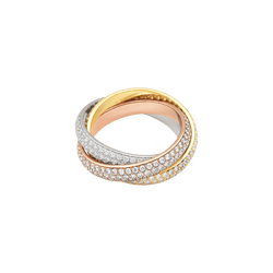 Bague Alliance CARTIER "Trinity" en or blanc, or jaune, or rose et diamants - Castafiore