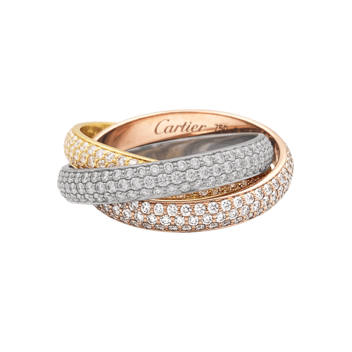 Bague Alliance CARTIER "Trinity" en or blanc, or jaune, or rose et diamants - Castafiore