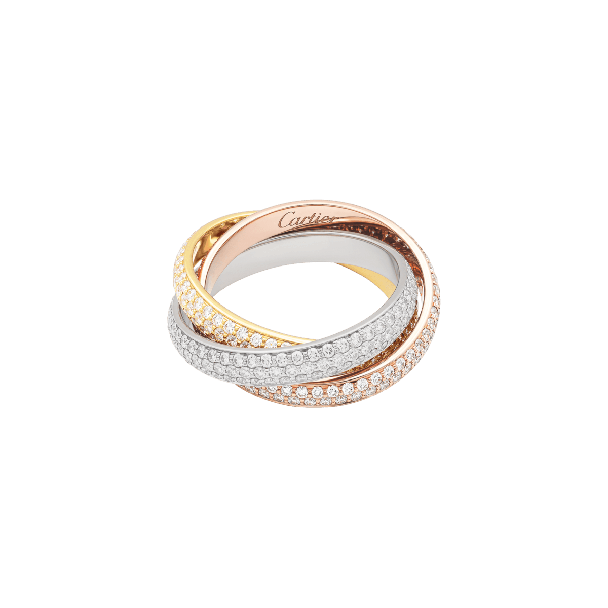 Bague Alliance CARTIER "Trinity" en or blanc, or jaune, or rose et diamants - Castafiore