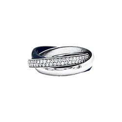 Bague Alliance CARTIER "Trinity" en or blanc, platine, céramique et diamants - Castafiore