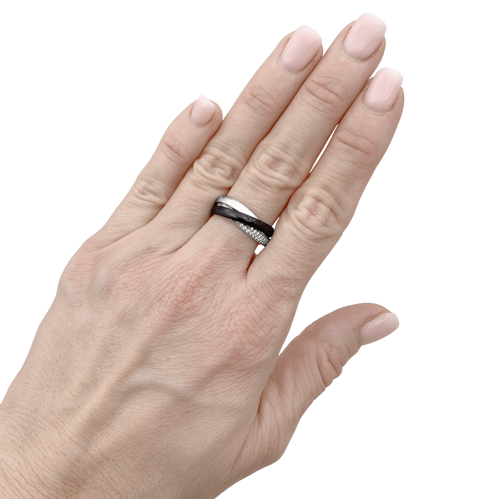 Bague Alliance CARTIER "Trinity" en or blanc, platine, céramique et diamants - Castafiore