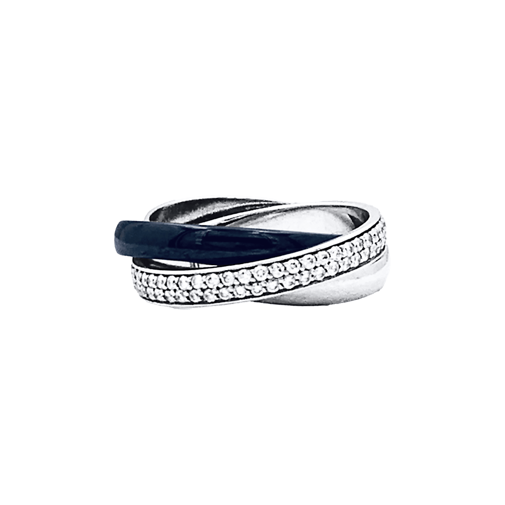 Bague Alliance CARTIER "Trinity" en or blanc, platine, céramique et diamants - Castafiore