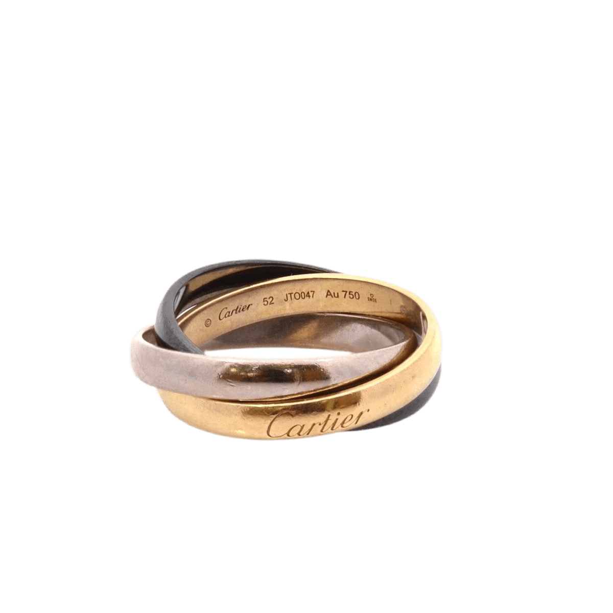 Bague Alliance CARTIER "Trinity" en or jaune, or blanc, or rose et céramique - Castafiore