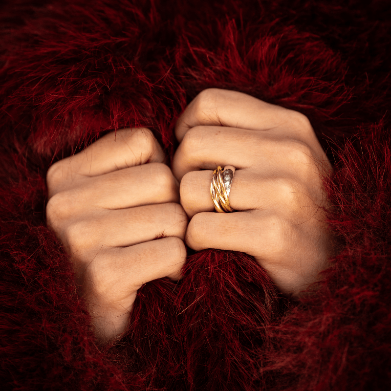 Bague Alliance CARTIER Trinity "La Belle" en or blanc, or jaune, or rose et diamant - Castafiore