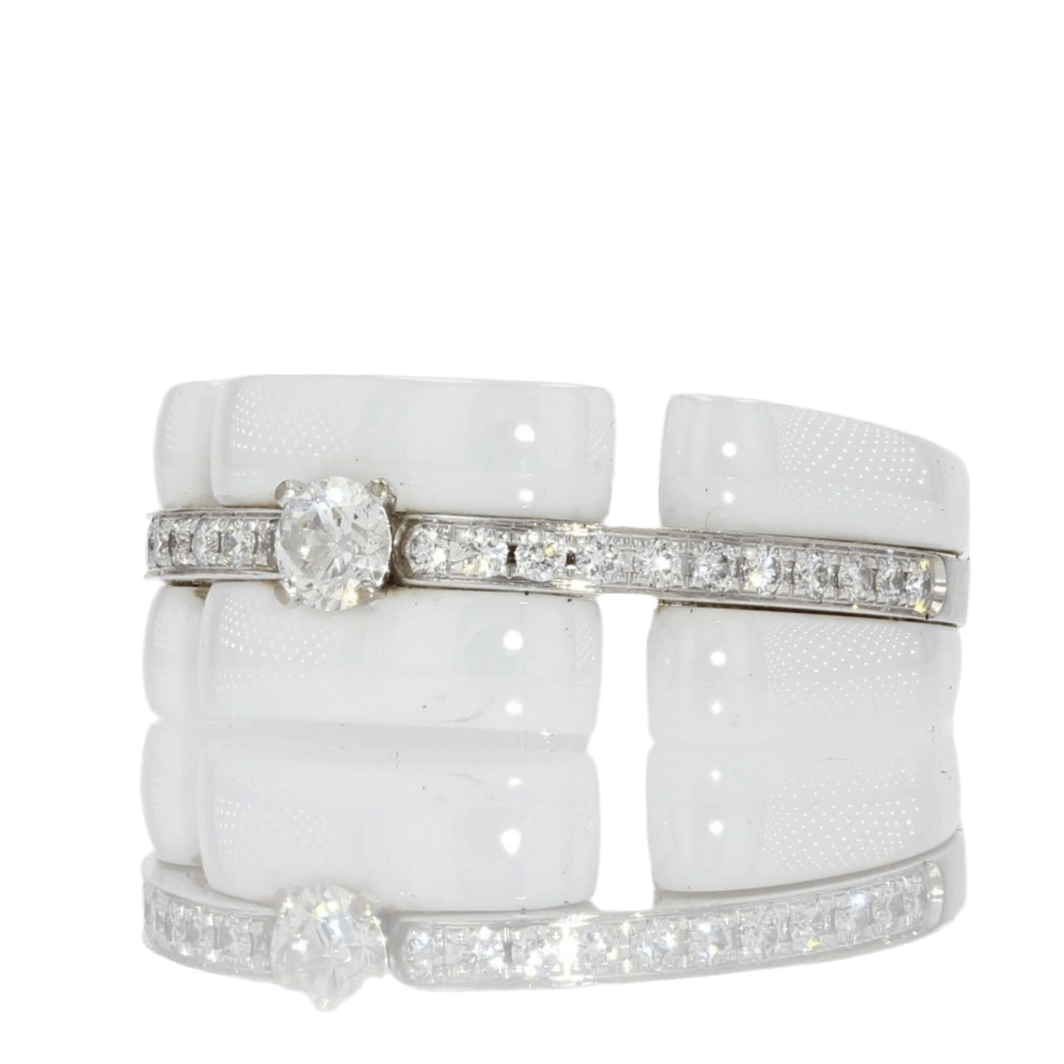 Bague Alliance CHANEL "Ultra" en or blanc, céramique et diamants - Castafiore