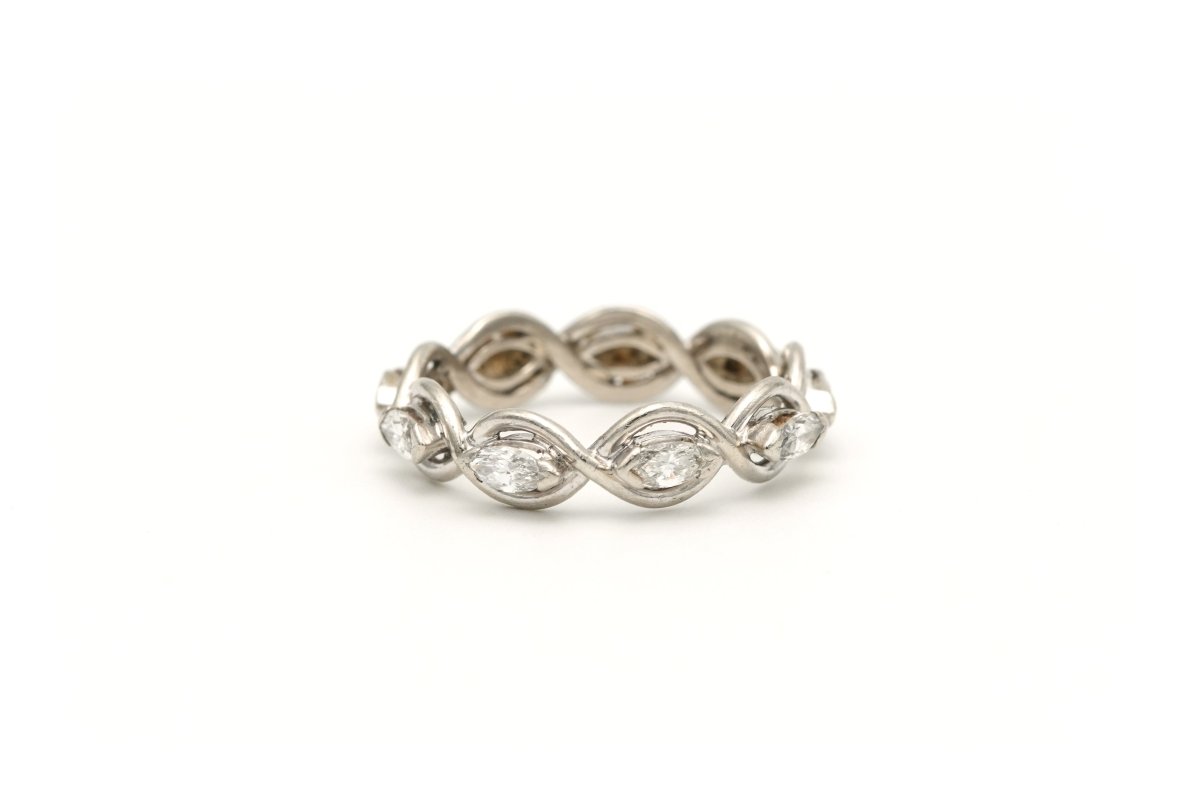 Bague Alliance en blanc, or jaune et diamants - Castafiore