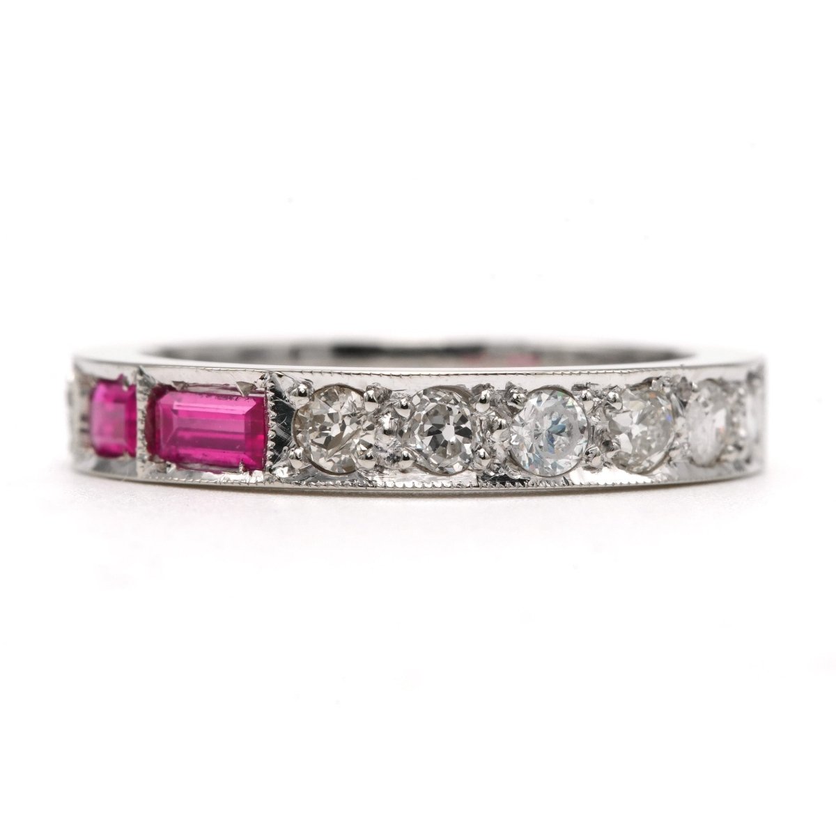 Bague Alliance en or blanc, rubis et diamants - Castafiore