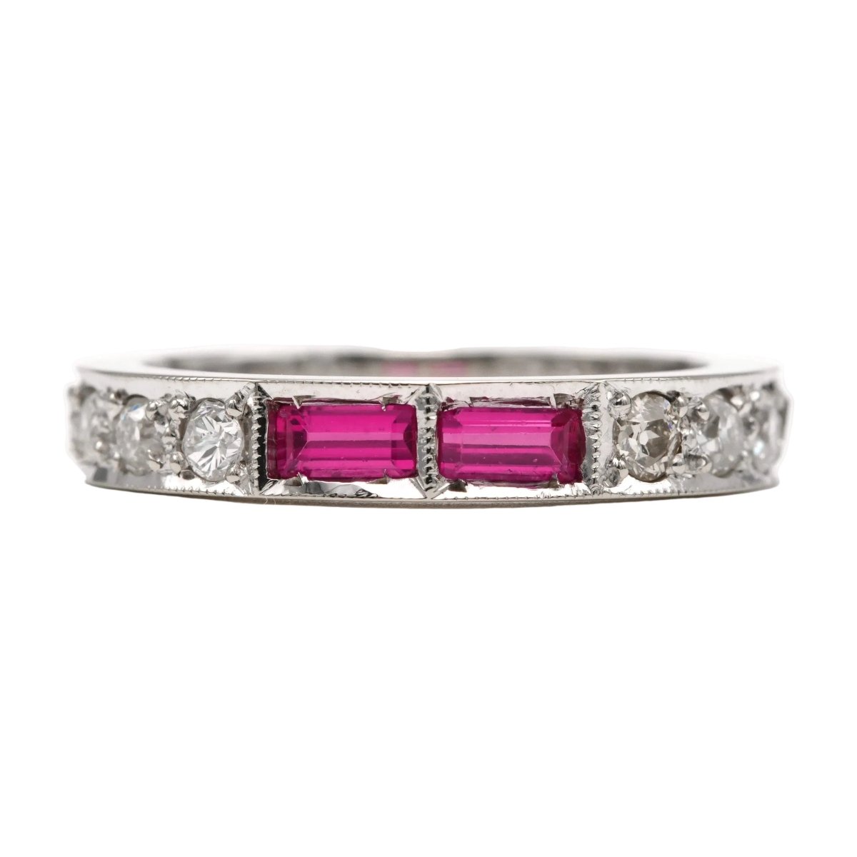 Bague Alliance en or blanc, rubis et diamants - Castafiore