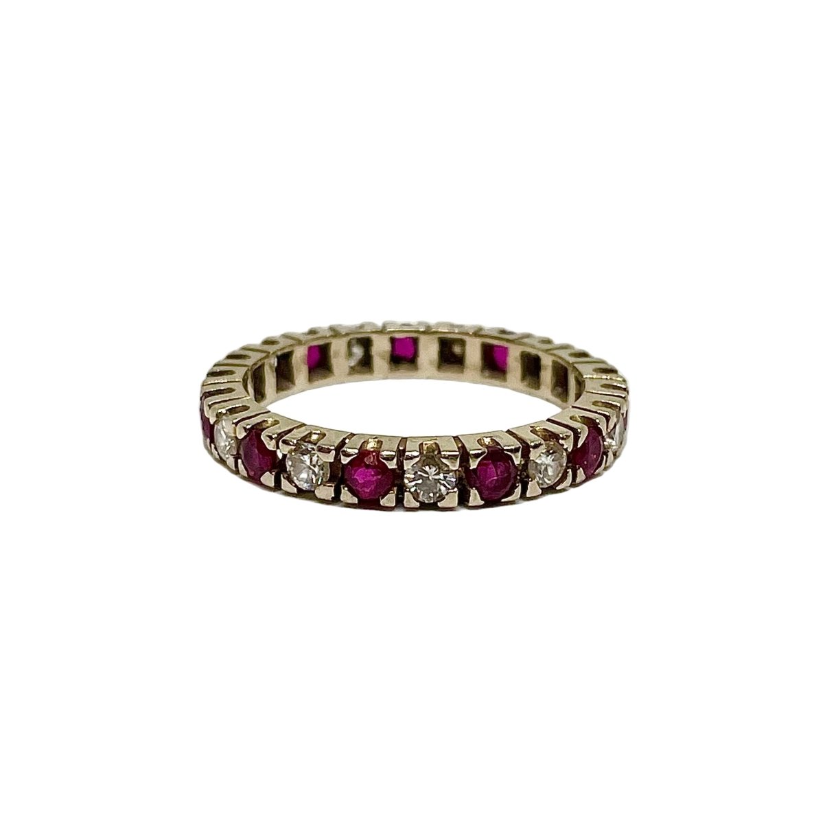 Bague Alliance en or blanc, rubis, saphirs et diamants - Castafiore