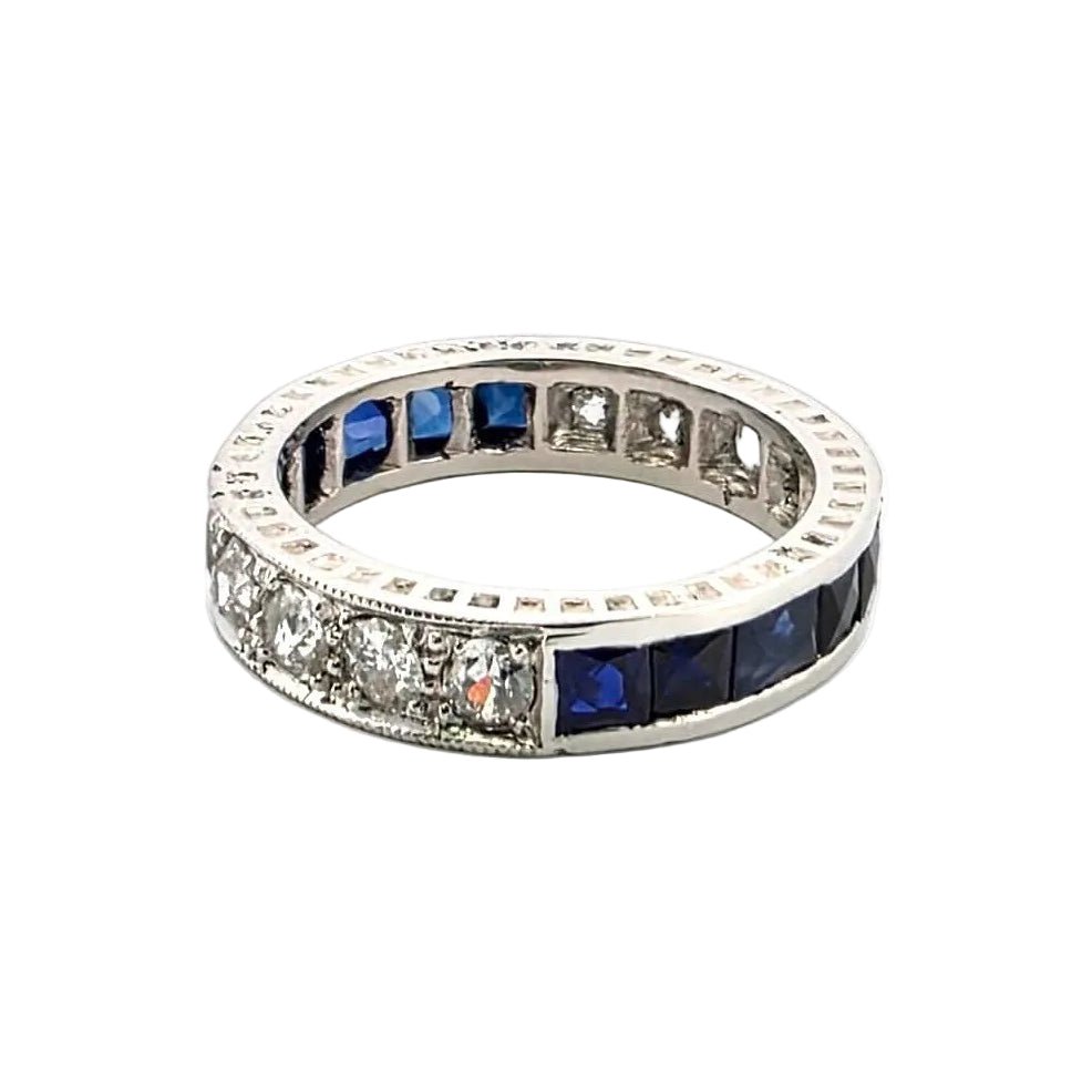 Bague Alliance en or blanc, saphirs et diamants - Castafiore