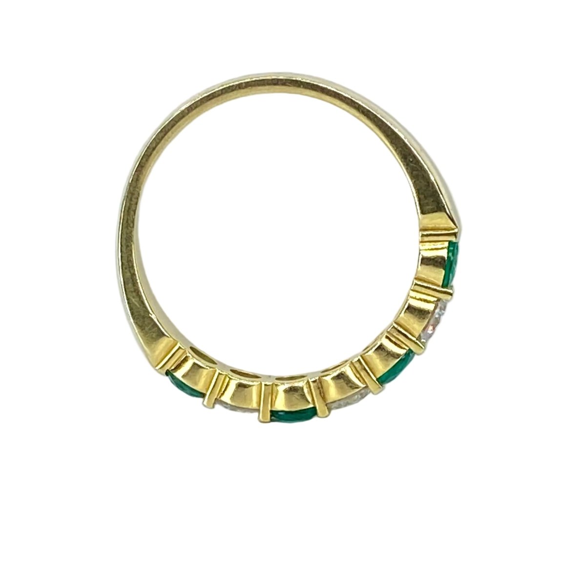 Bague Alliance en or jaune, émeraudes et diamants - Castafiore