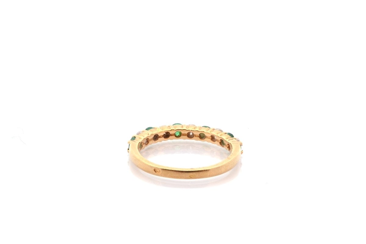 Bague Alliance en or jaune, émeraudes, et diamants - Castafiore