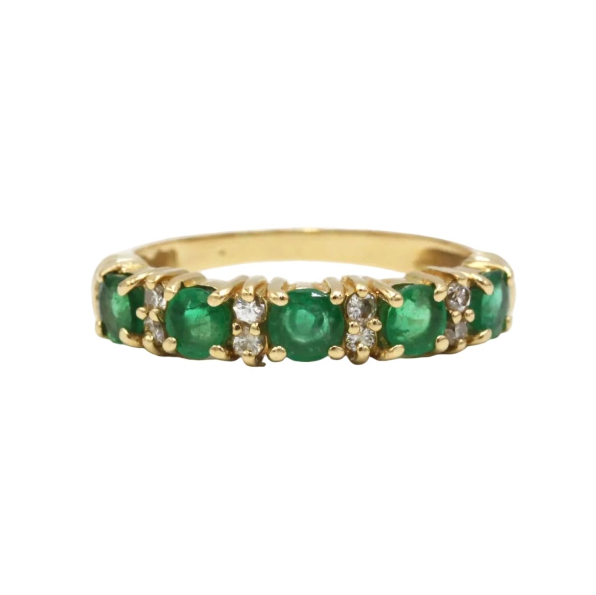 Bague Alliance en or jaune, émeraudes et diamants - Castafiore