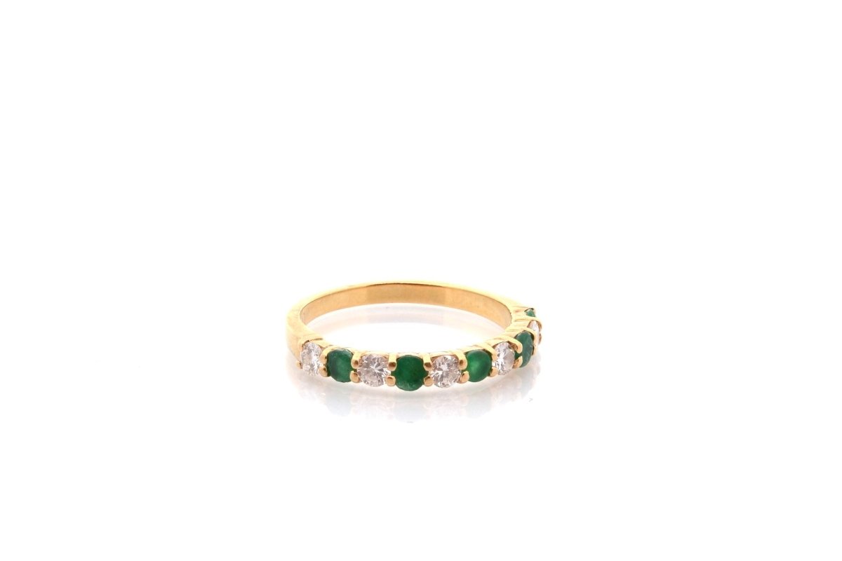 Bague Alliance en or jaune, émeraudes, et diamants - Castafiore