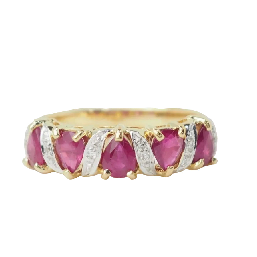 Bague alliance en or jaune et rubis - Castafiore