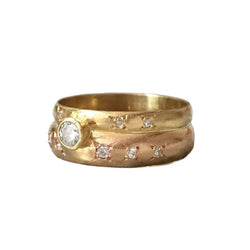 Bague Alliance en or jaune, or rose et diamants - Castafiore