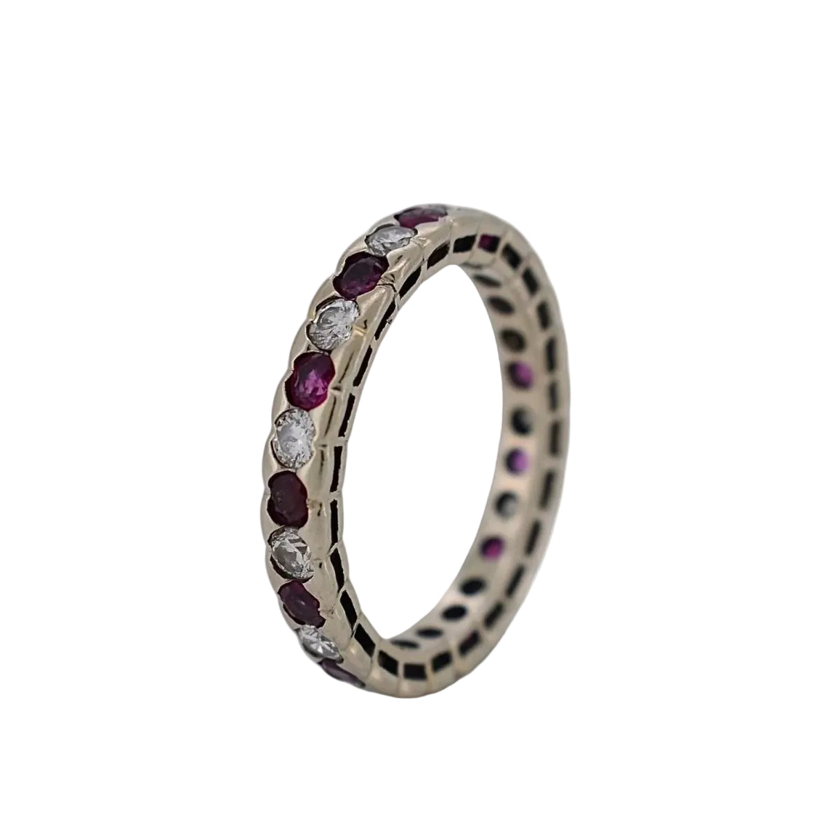 Bague Alliance en or jaune, rubis et diamants