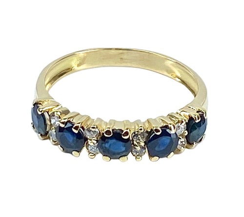 Bague Alliance Or 18K Jaune Et Blanc - Saphir Et éclats Diamants - Taille 55 - Occasion
