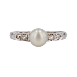 Bague Alliance or blanc, perle et diamants - Castafiore