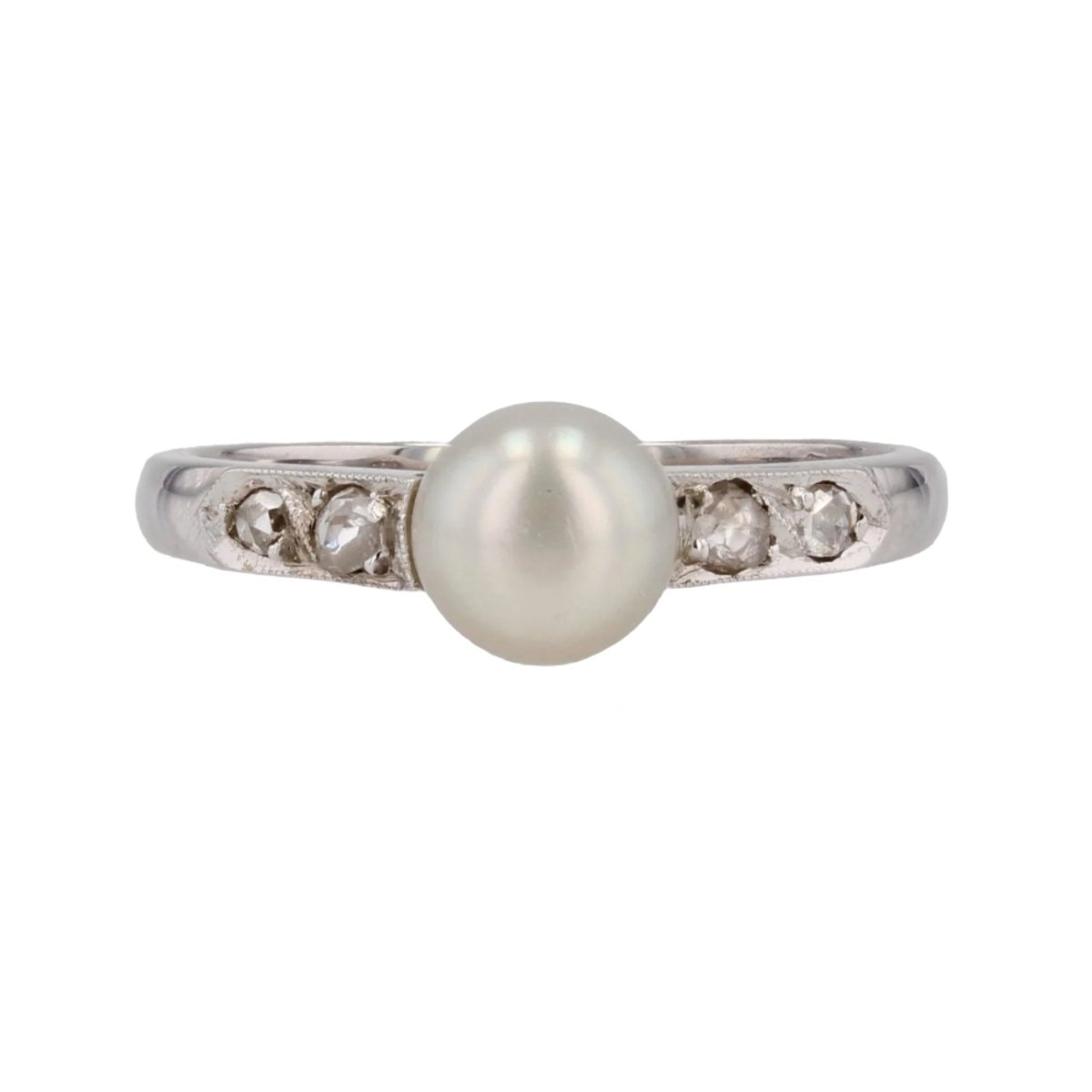 Bague Alliance or blanc, perle et diamants - Castafiore