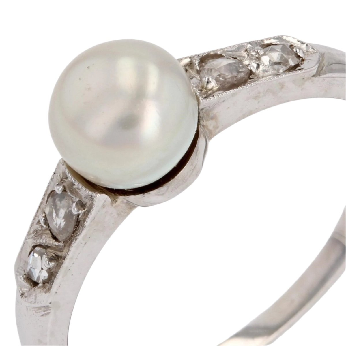 Bague Alliance or blanc, perle et diamants - Castafiore