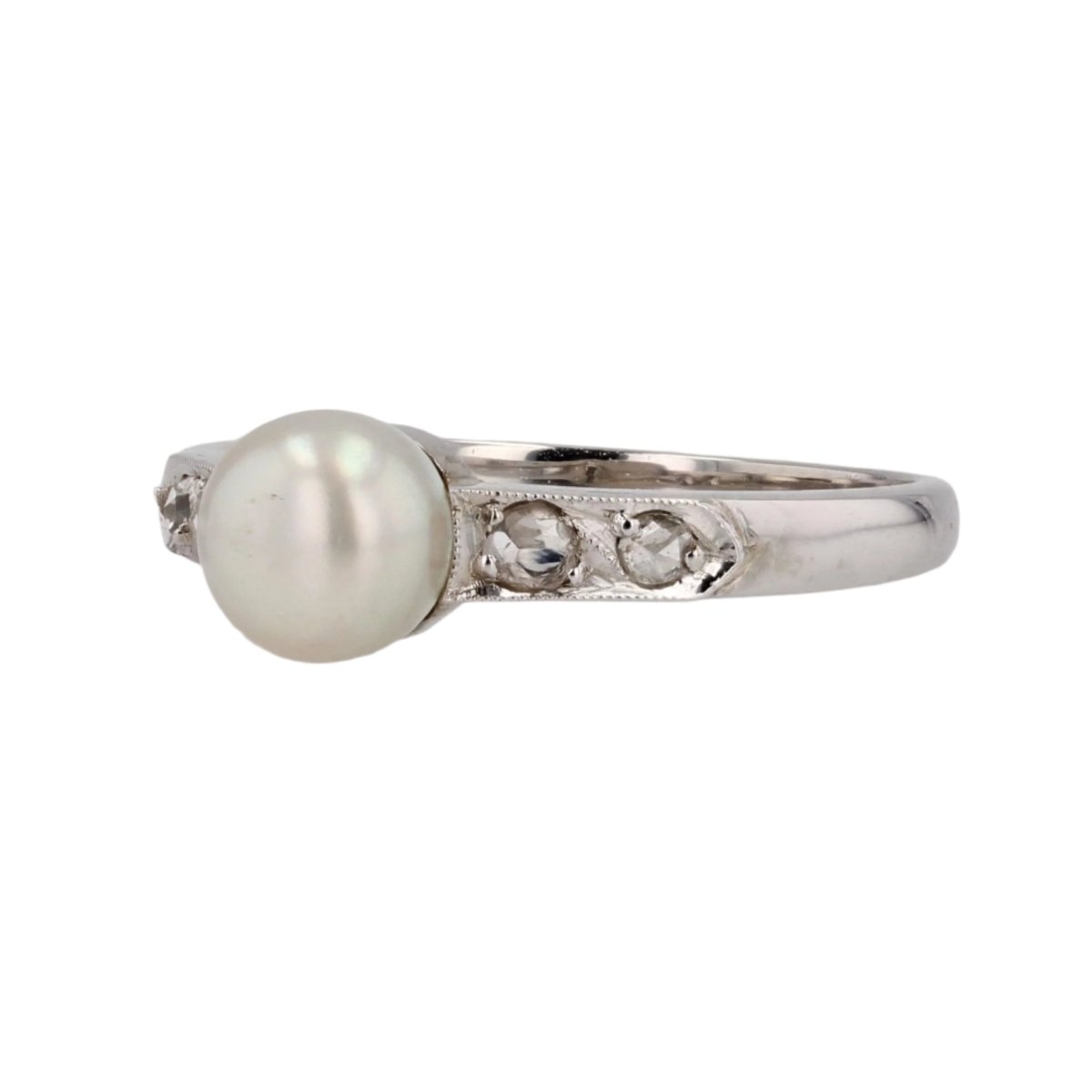 Bague Alliance or blanc, perle et diamants - Castafiore