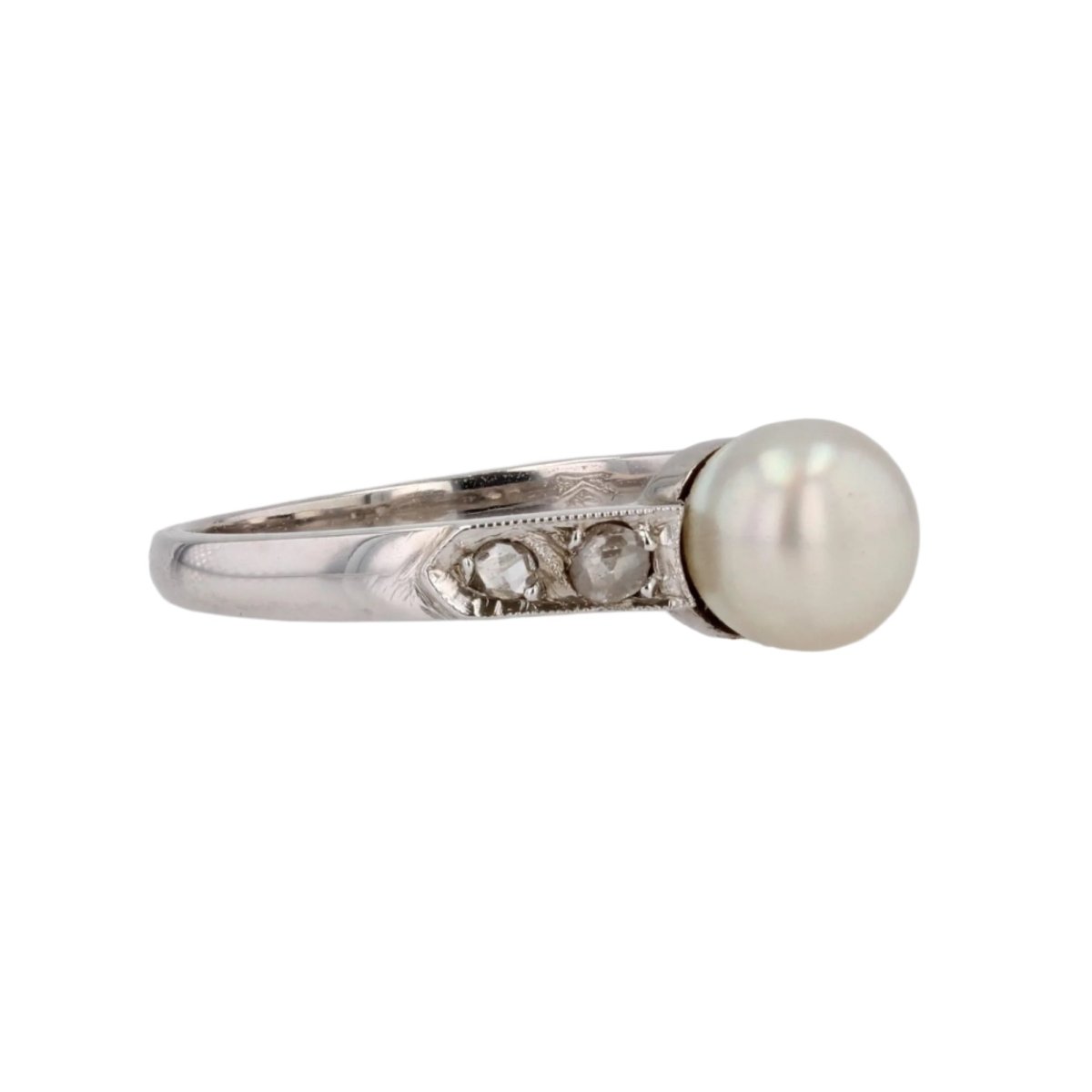 Bague Alliance or blanc, perle et diamants - Castafiore
