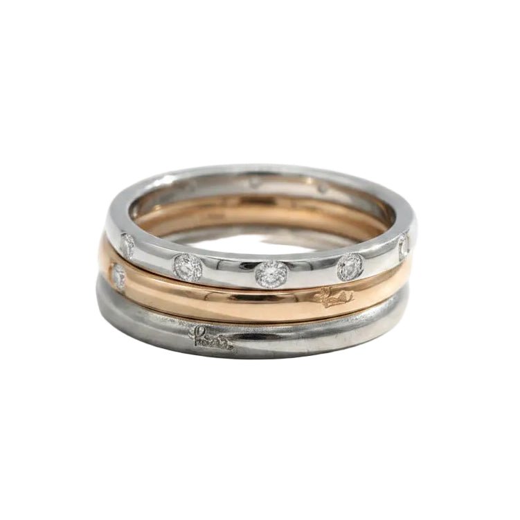 Bague Alliance POMELLATO "Lucciole" en or blanc, or rose, titane et diamants - Castafiore
