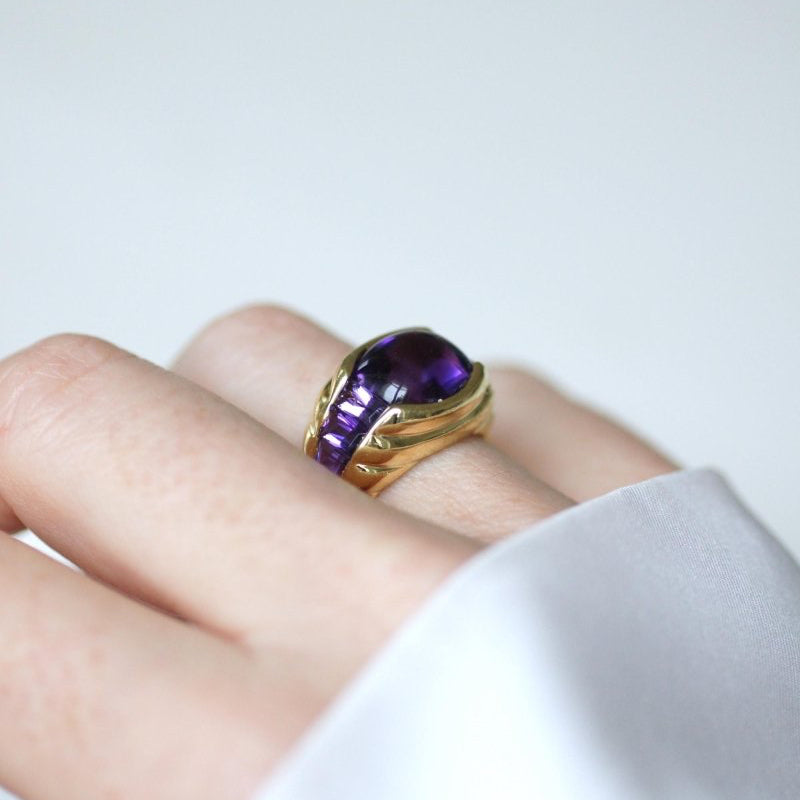 Bague Améthyste gaudrons en or jaune - Castafiore