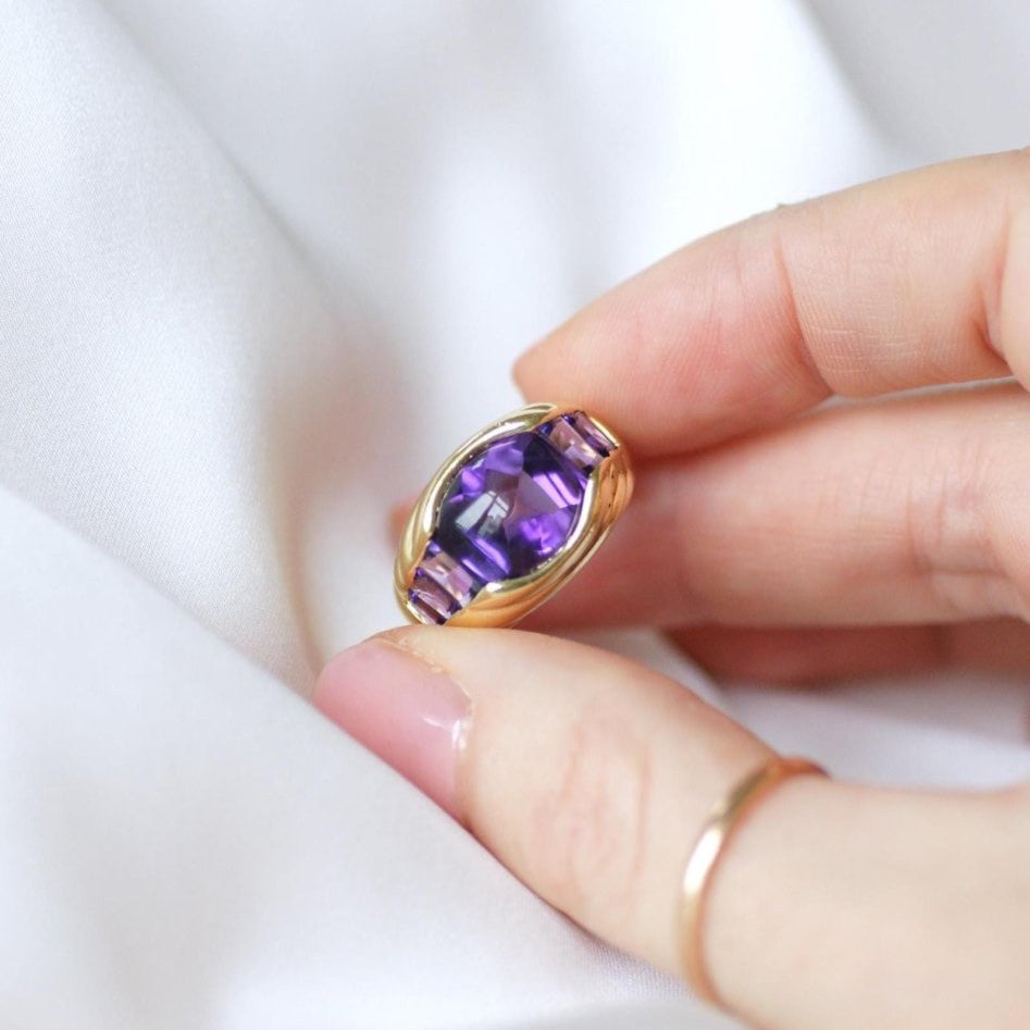 Bague Améthyste gaudrons en or jaune - Castafiore