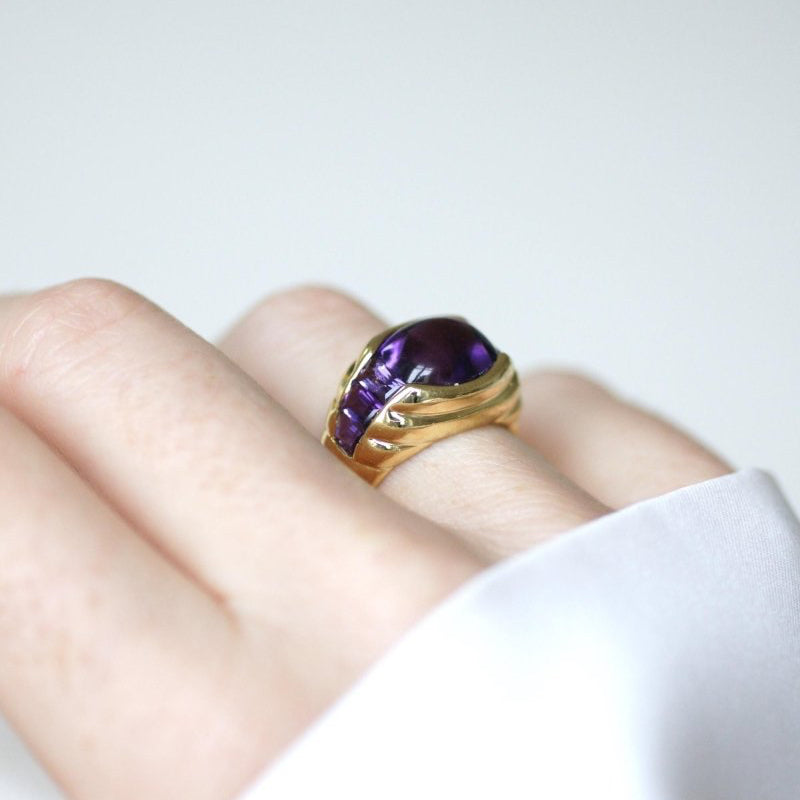 Bague Améthyste gaudrons en or jaune - Castafiore