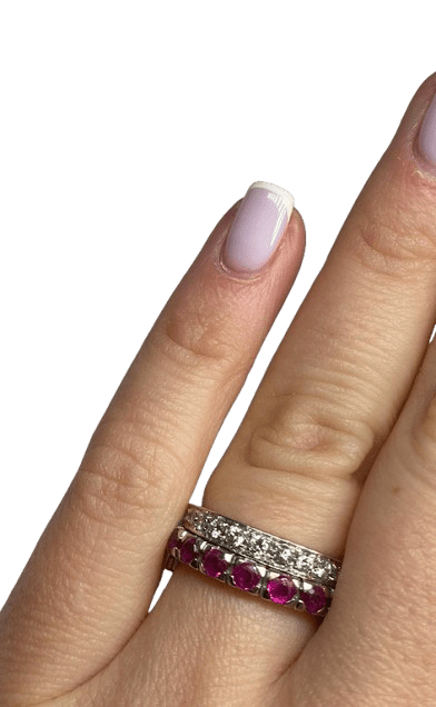 BAGUE AMOVIBLE OR 18K DIAMANTS RUBIS SAPHIRS (T.51) - Castafiore