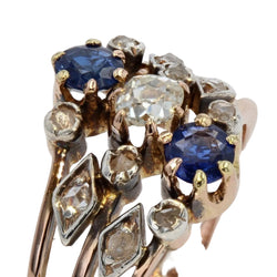 Bague ancienne 3 anneaux saphirs diamants - Castafiore