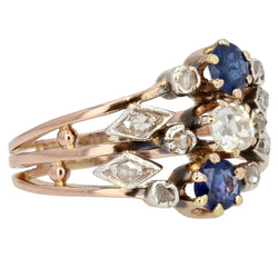 Bague ancienne 3 anneaux saphirs diamants - Castafiore