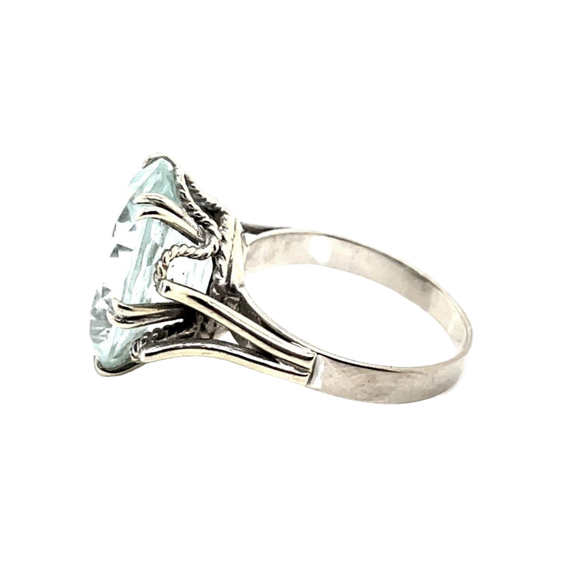 Bague ANCIENNE Aigue - marine en or blanc - Castafiore