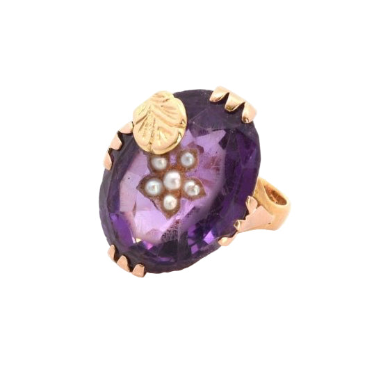 Bague ancienne améthyste et perles fines - Castafiore