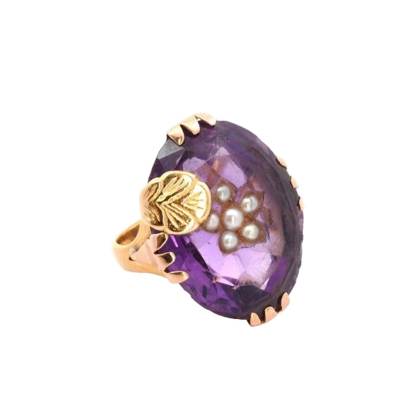 Bague ancienne améthyste et perles fines - Castafiore