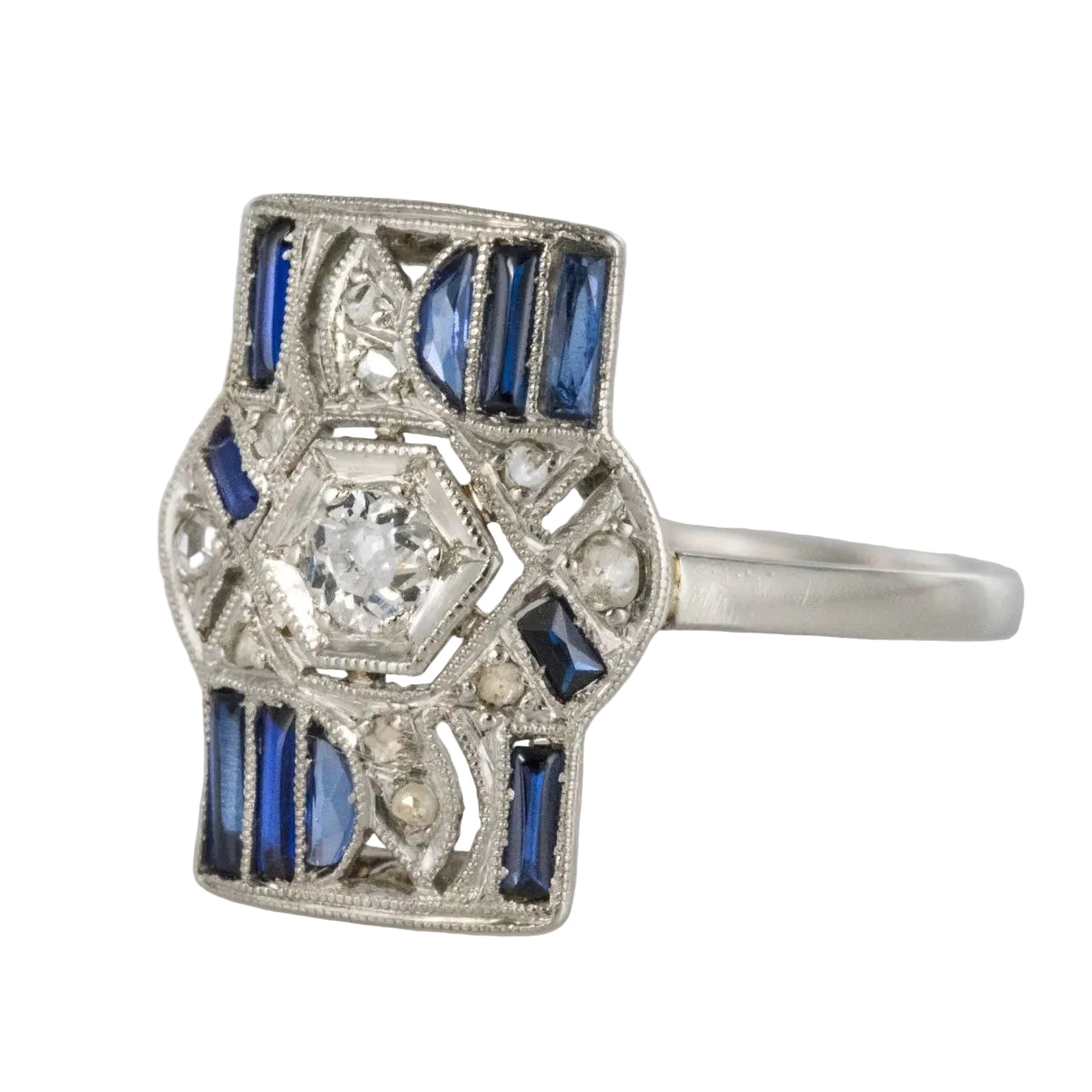 Bague ancienne art déco saphirs et diamants - Castafiore