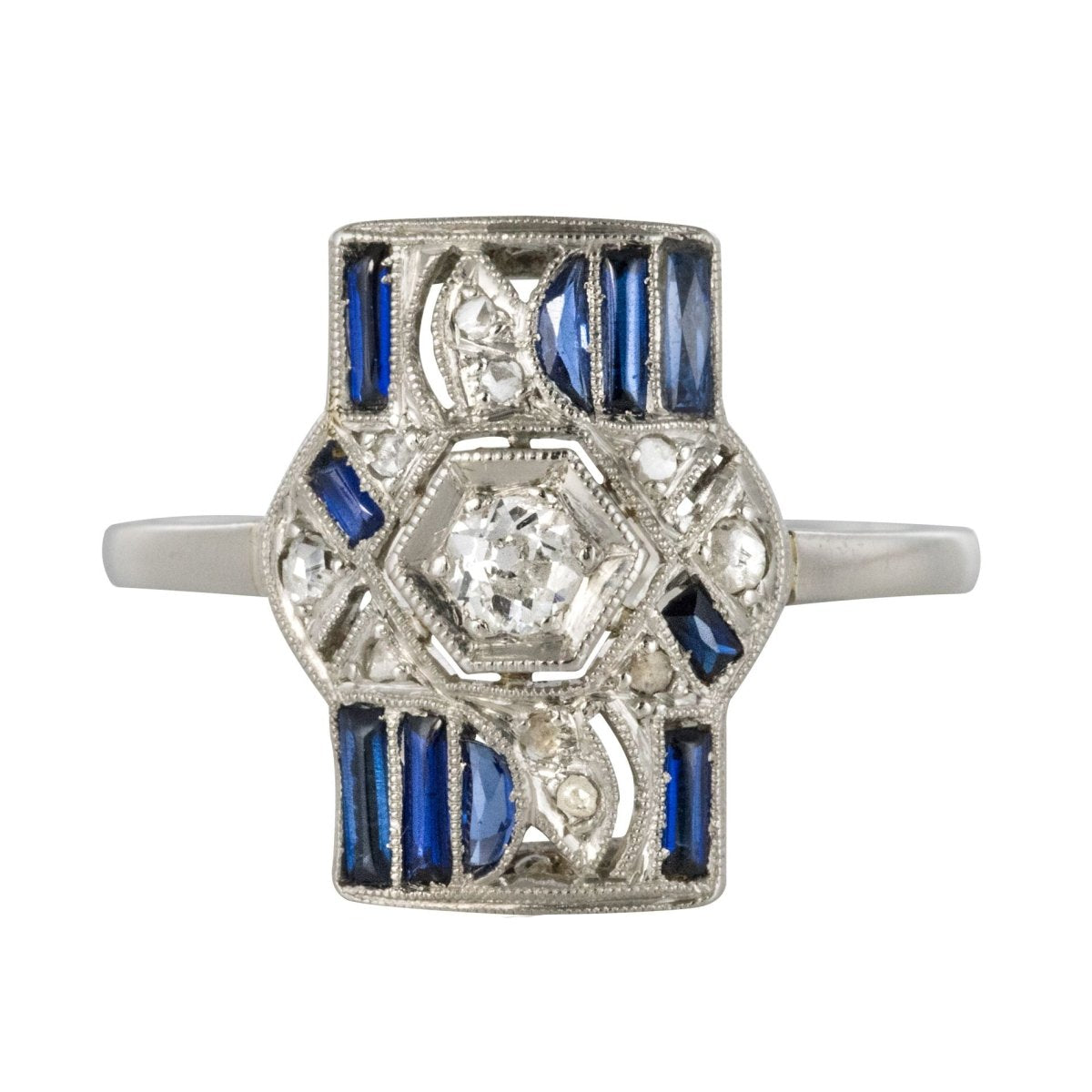 Bague ancienne art déco saphirs et diamants - Castafiore