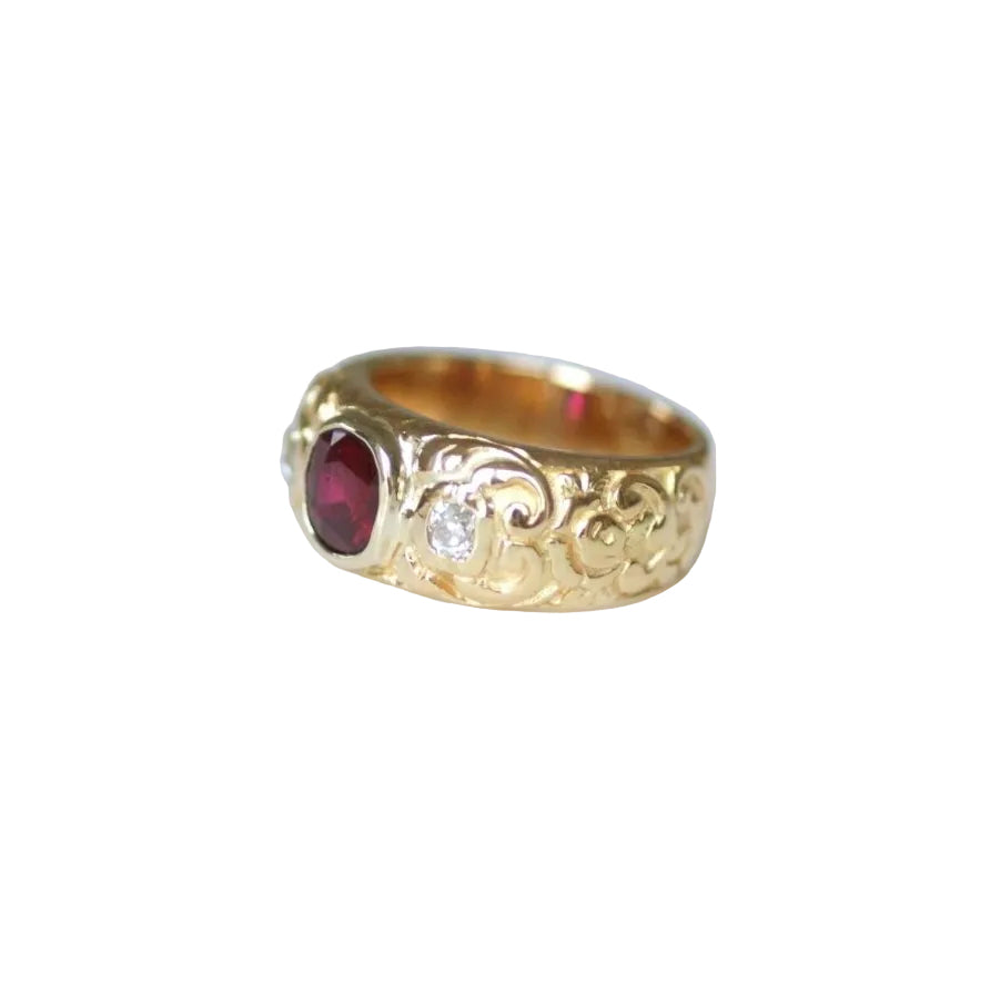 Bague ANCIENNE Bandeau en or jaune rubis et diamants - Castafiore