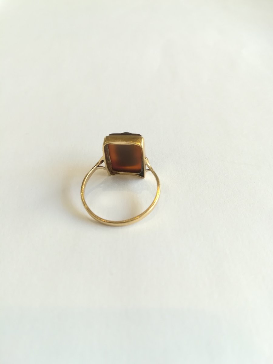 Bague Ancienne Camée Agate Guerrier Grec - Castafiore