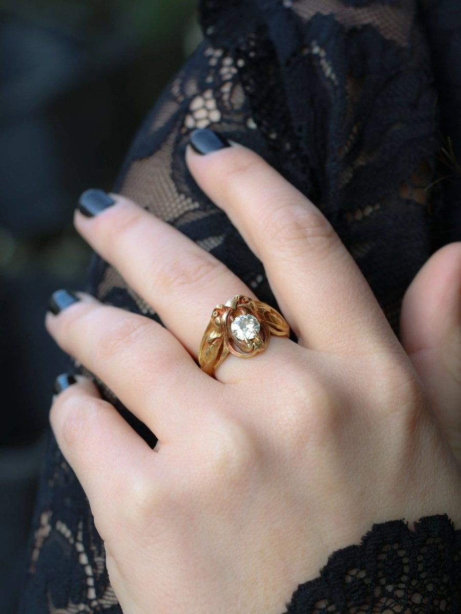 Bague ancienne chimère or diamant 0,95 ct - Castafiore