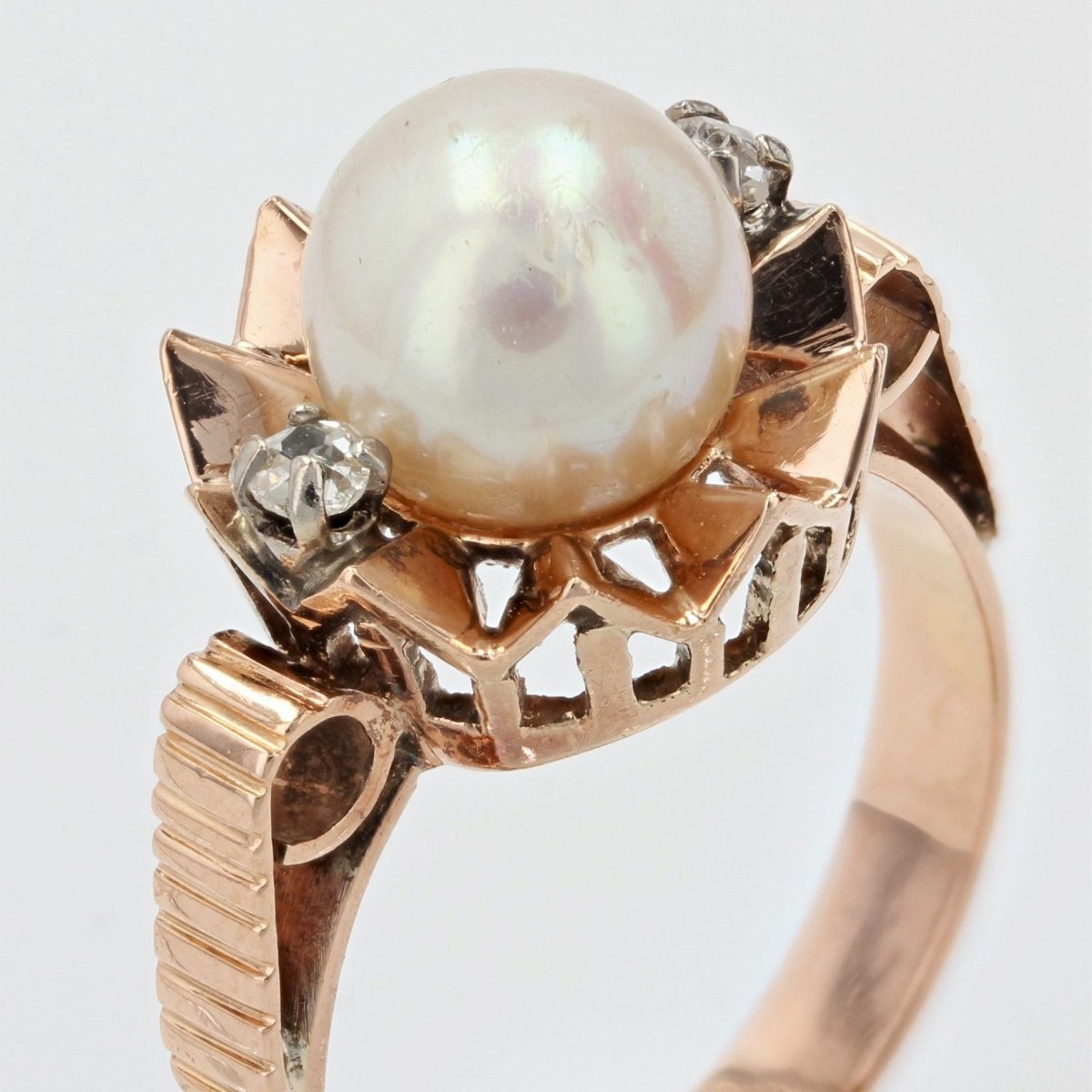 Bague ancienne couronne perle et diamants - Castafiore