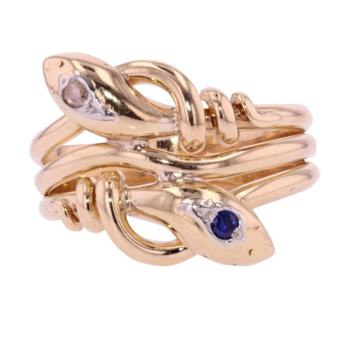 Bague ancienne d'homme serpents saphir diamant - Castafiore