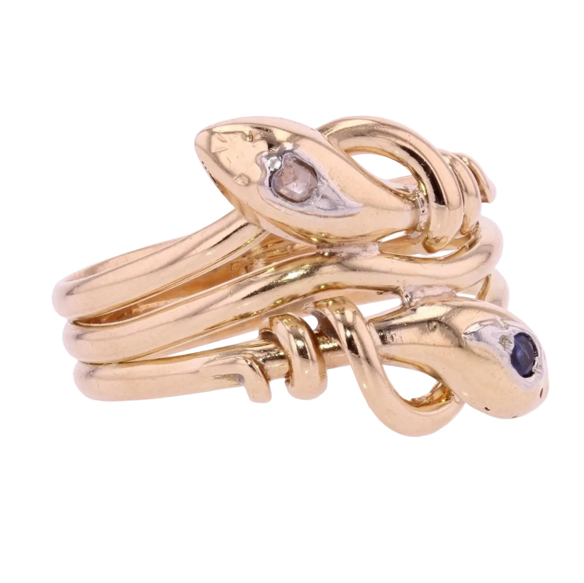 Bague ancienne d'homme serpents saphir diamant - Castafiore